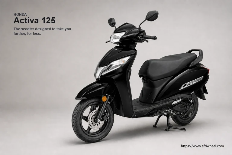 Honda Activa 125 in Igneous Black, front three-quarter studio view