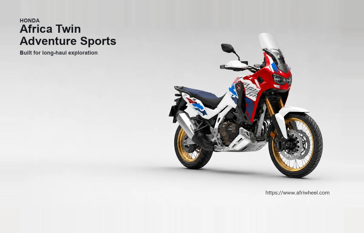 Honda Africa Twin Adventure Sports in Pearl Glare White Tricolour front three-quarter studio hero