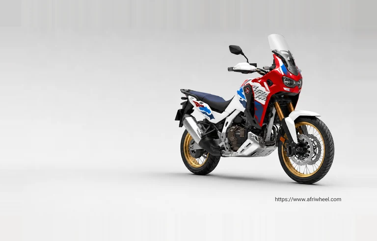 Honda Africa Twin Adventure Sports in Pearl Glare White Tricolour front three-quarter studio hero