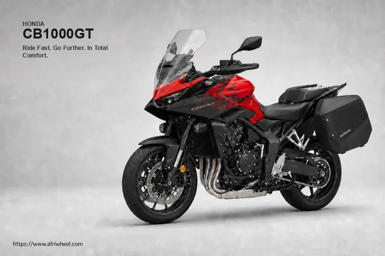 Honda CB1000GT in Grand Prix Red premium front three-quarter studio hero