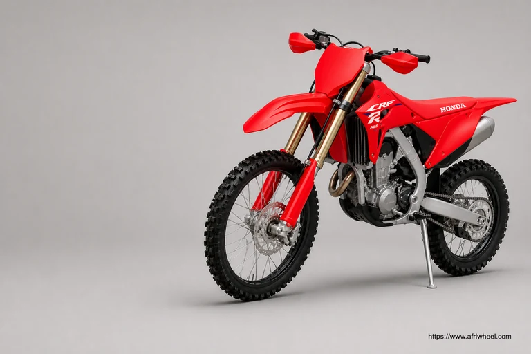 Honda CRF250RX in Extreme Red, front-left three-quarter off-road studio hero