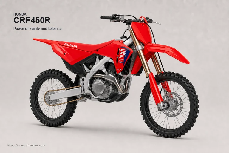 Honda CRF450R in Extreme Red, left-side front three-quarter studio hero