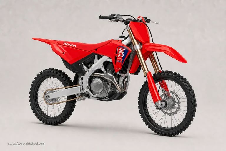 Honda CRF450R in Extreme Red, left-side front three-quarter studio hero