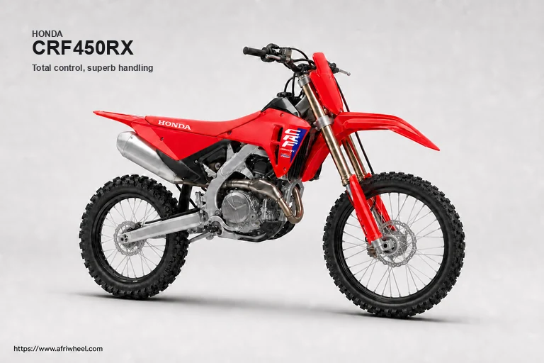 Honda CRF450RX in Extreme Red, front-right three-quarter enduro studio hero