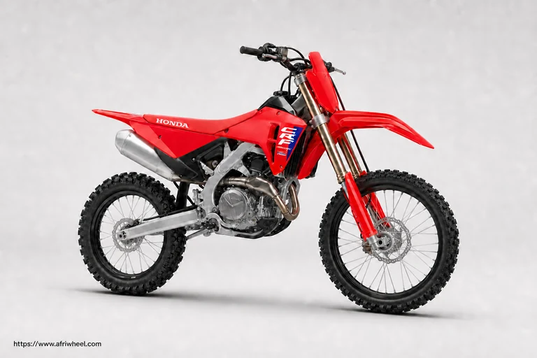 Honda CRF450RX in Extreme Red, front-right three-quarter enduro studio hero