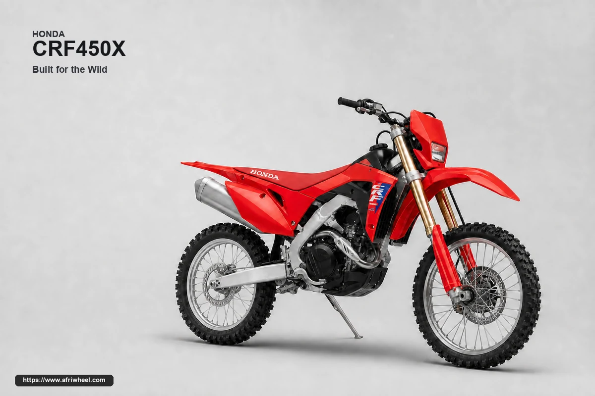 Honda CRF450X in Red, front-right three-quarter trail enduro studio hero