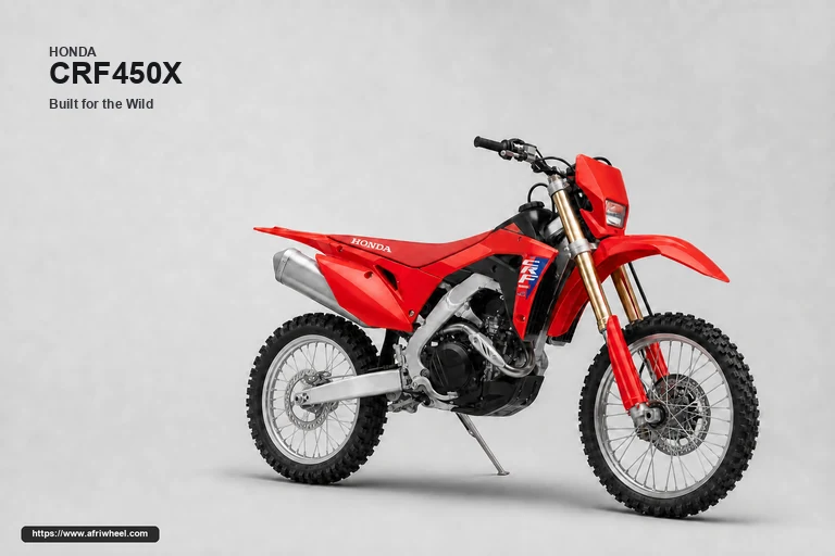Honda CRF450X in Red, front-right three-quarter trail enduro studio hero