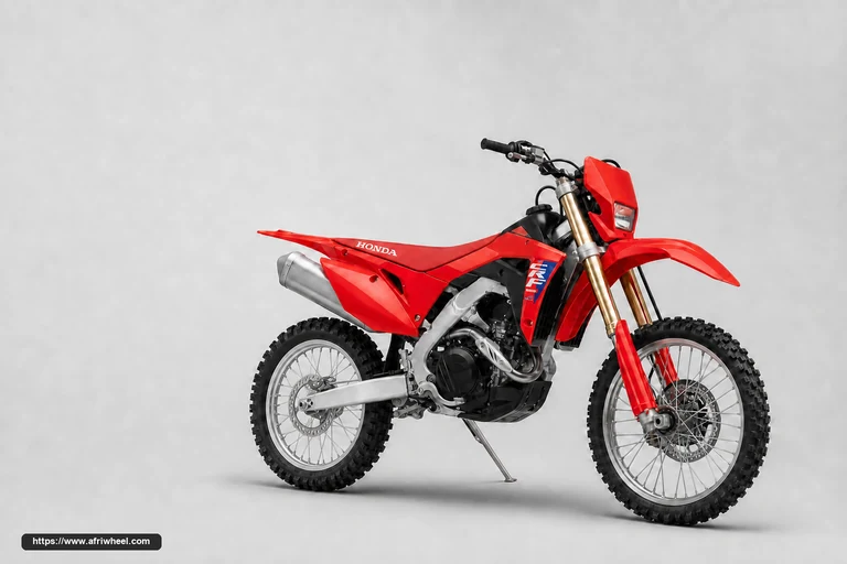 Honda CRF450X in Red, front-right three-quarter trail enduro studio hero