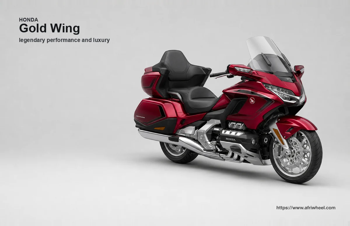 Honda Gold Wing in Bordeaux Red Metallic, front three-quarter touring view