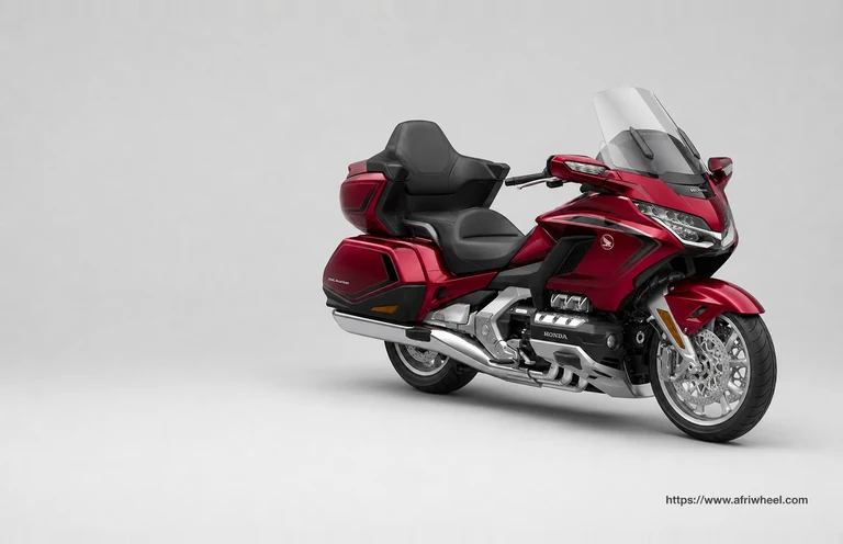 Honda Gold Wing in Bordeaux Red Metallic, front three-quarter touring view