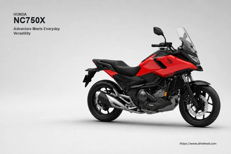 Honda NC750XD DCT in Fighting Red with Graphite Black trim, front three-quarter studio view
