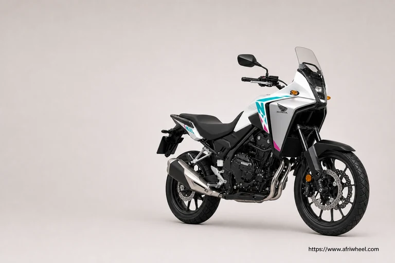 Honda NX500 E-Clutch in Pearl Horizon White with Mat Crypton Silver Metallic, front three-quarter studio view