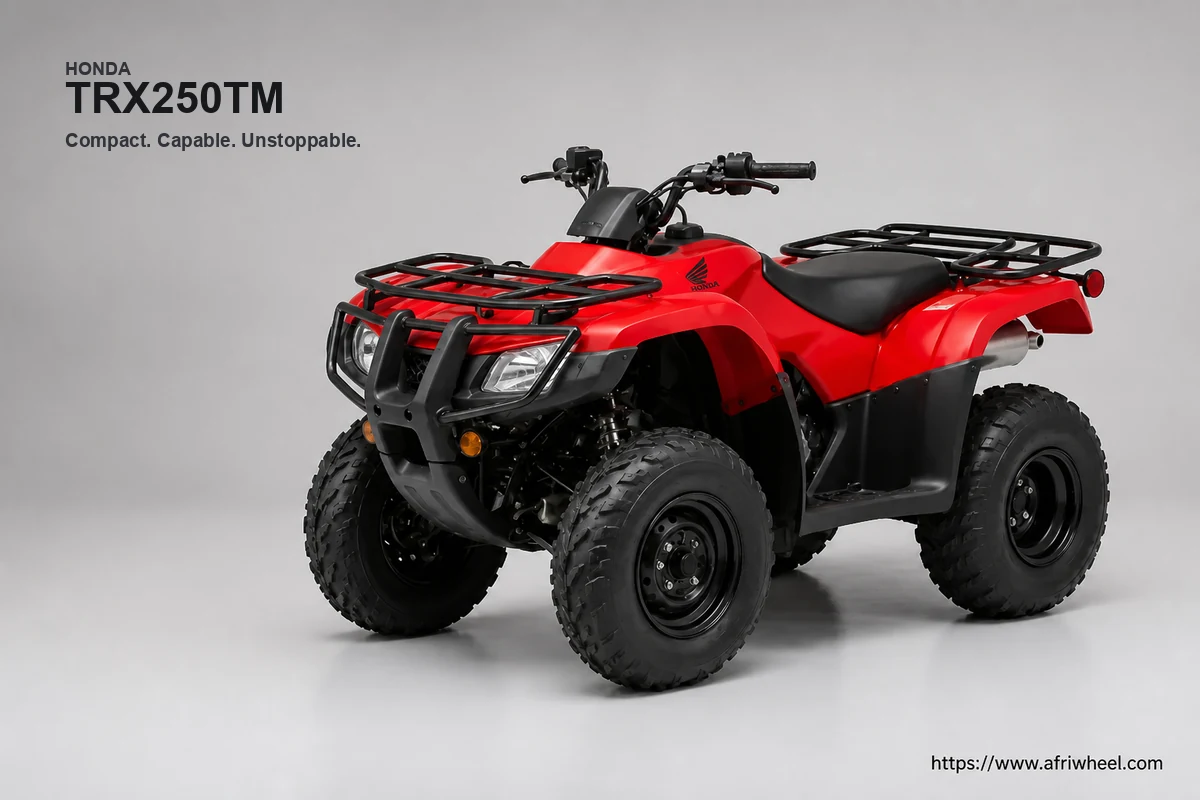 Honda TRX250TM in Patriot Red, front three-quarter studio view
