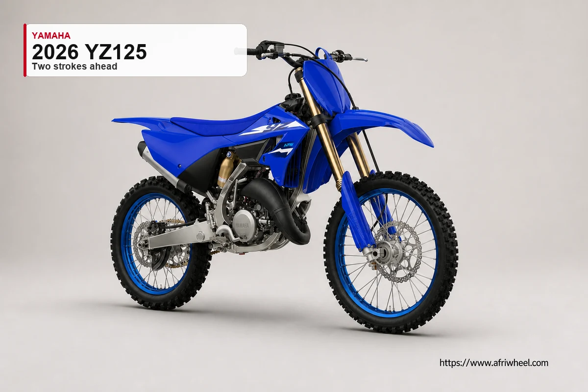 Yamaha 2026 YZ125 in Icon Blue, front three-quarter studio view