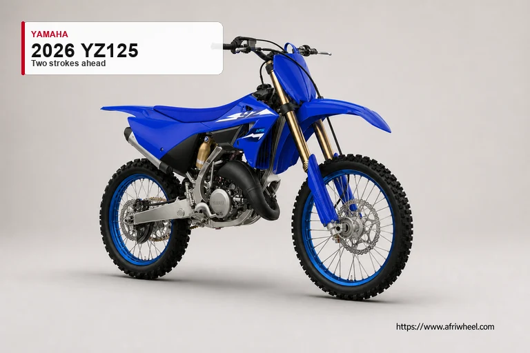 Yamaha 2026 YZ125 in Icon Blue, front three-quarter studio view