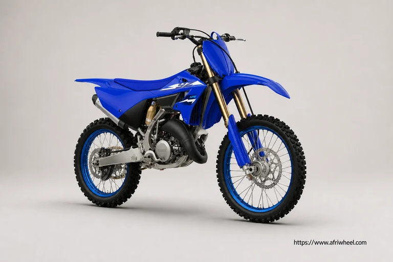 Yamaha 2026 YZ125 in Icon Blue, front three-quarter studio view