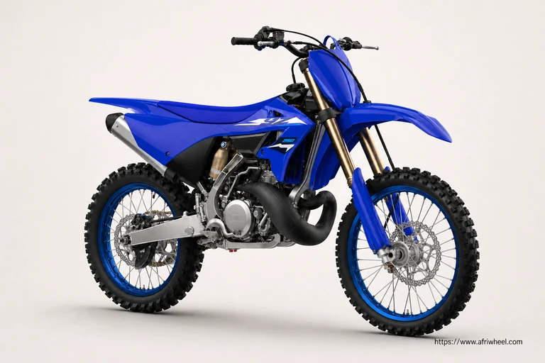 Yamaha 2026 YZ250 in Icon Blue, front three-quarter studio view