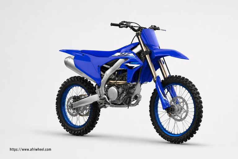 Yamaha 2026 YZ250F in Icon Blue, front three-quarter studio view