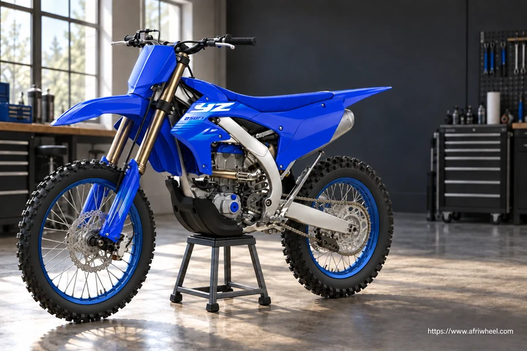 Yamaha 2027 YZ250FX in Team Yamaha Blue, complete front-left three-quarter cross-country motorcycle hero