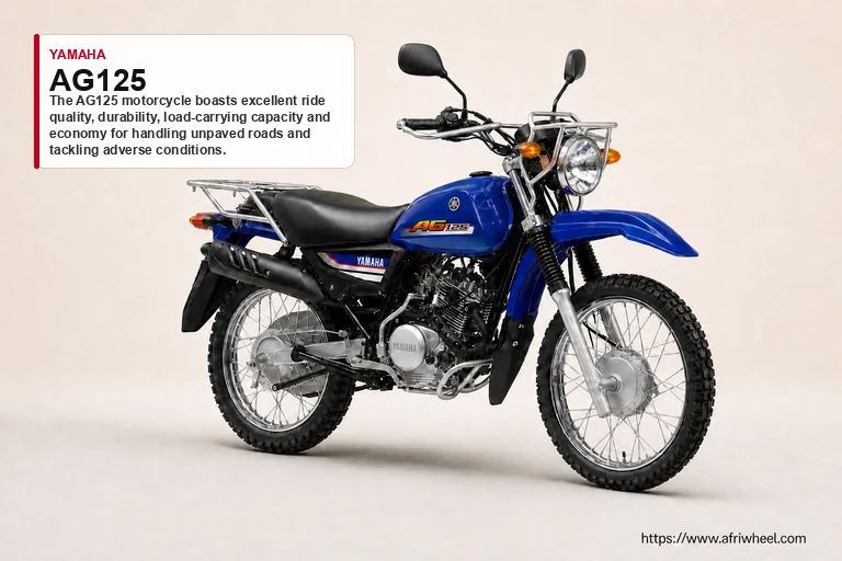 Yamaha AG125 in Blue, front three-quarter view with agricultural carriers
