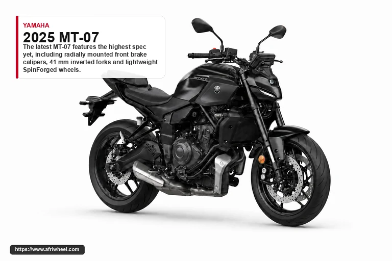 Yamaha 2025 MT-07 in Black, front three-quarter studio view