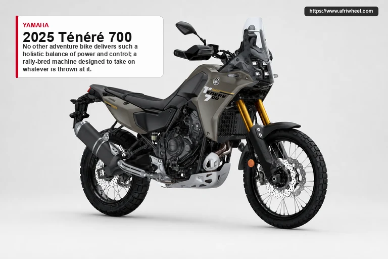 Yamaha 2025 Ténéré 700 in Frozen Titanium, front three-quarter studio view