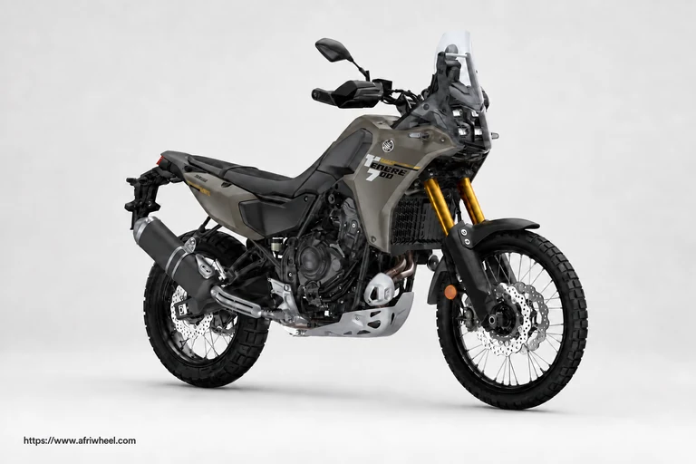 Yamaha 2025 Ténéré 700 in Frozen Titanium, front three-quarter studio view