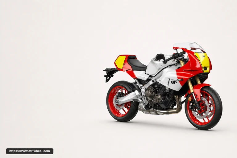 Yamaha XSR900 GP in Legend Red, front three-quarter studio view showing its GP-style fairing and red wheels