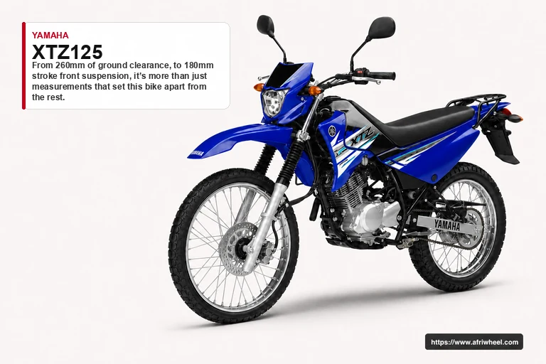 Yamaha XTZ125 in Blue, front three-quarter studio view