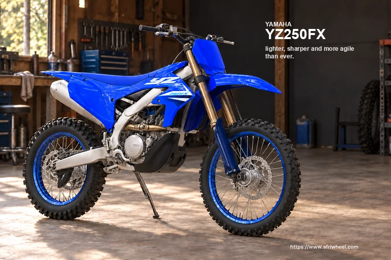 Yamaha YZ250FX in Blue, complete front-right three-quarter cross-country motorcycle hero