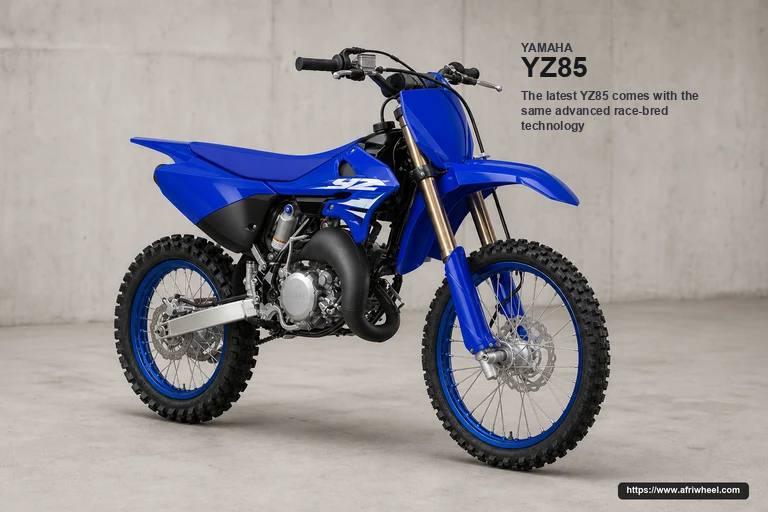 Yamaha YZ85 in Blue, camera-real front-right three-quarter view