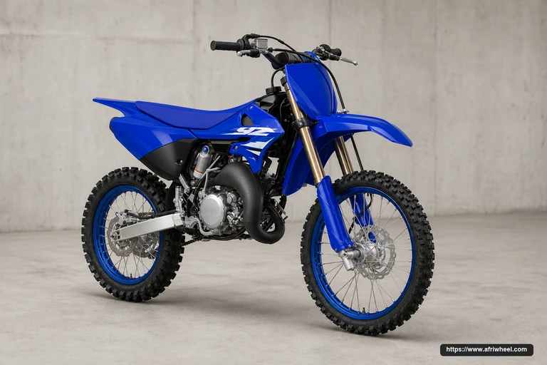 Yamaha YZ85 in Blue, camera-real front-right three-quarter view